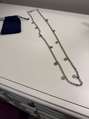 Tory Burch Two-Tone Coin Charm Long Necklace - Silver & Gold